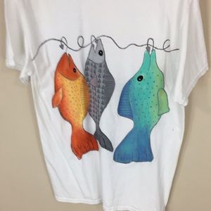 Hand Painted 3 Fish T-Shirt Size Medium NWOT